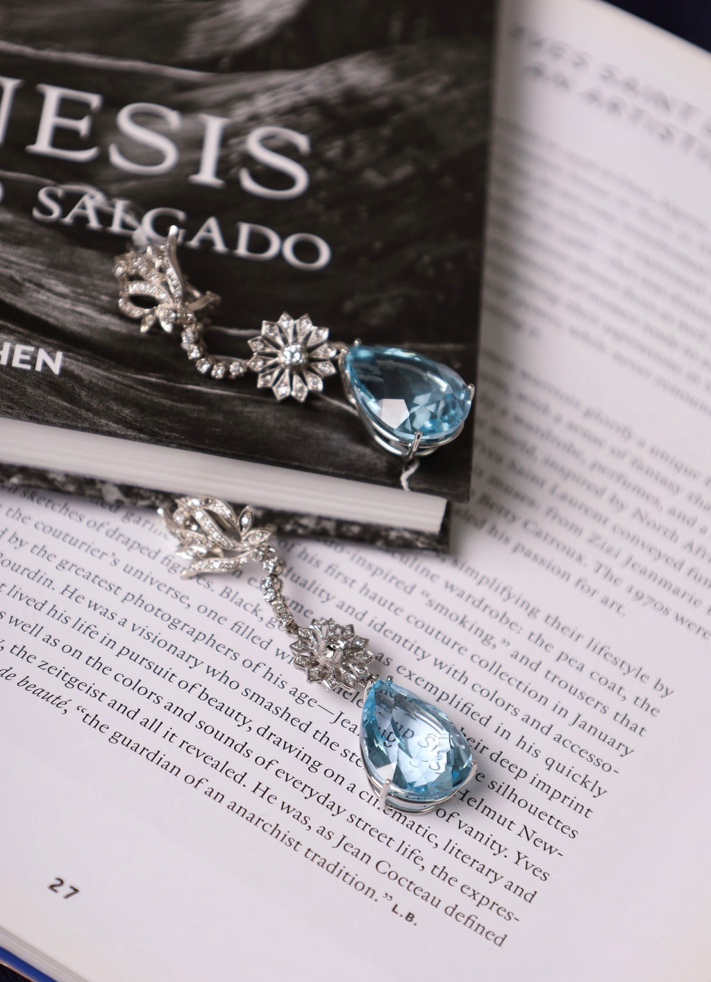 Set de aguamarinas y diamantes naturales en oro de 14k