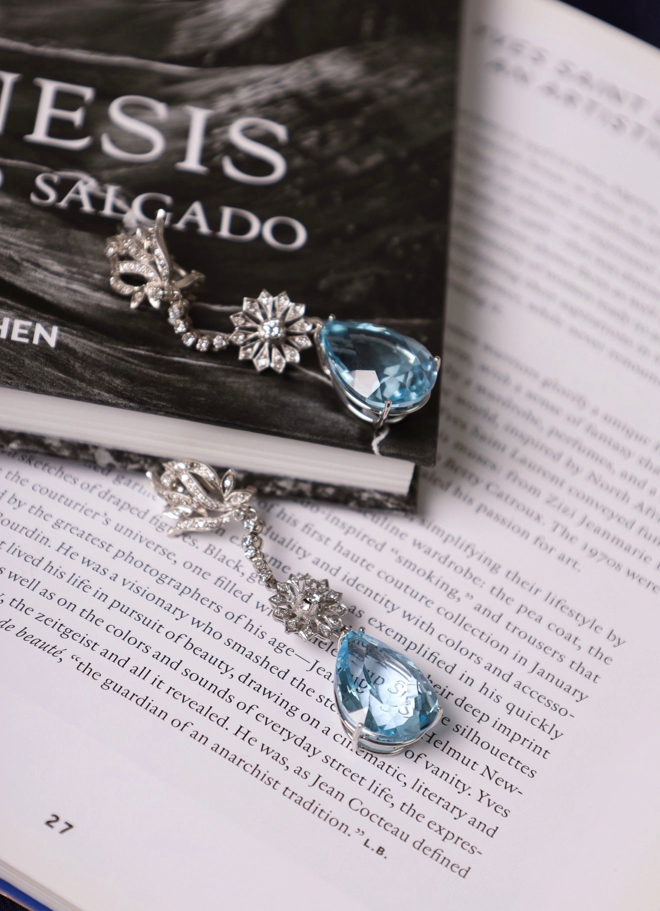 Set de aguamarinas y diamantes naturales en oro de 14k