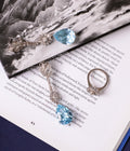 Set de aguamarinas y diamantes naturales en oro de 14k