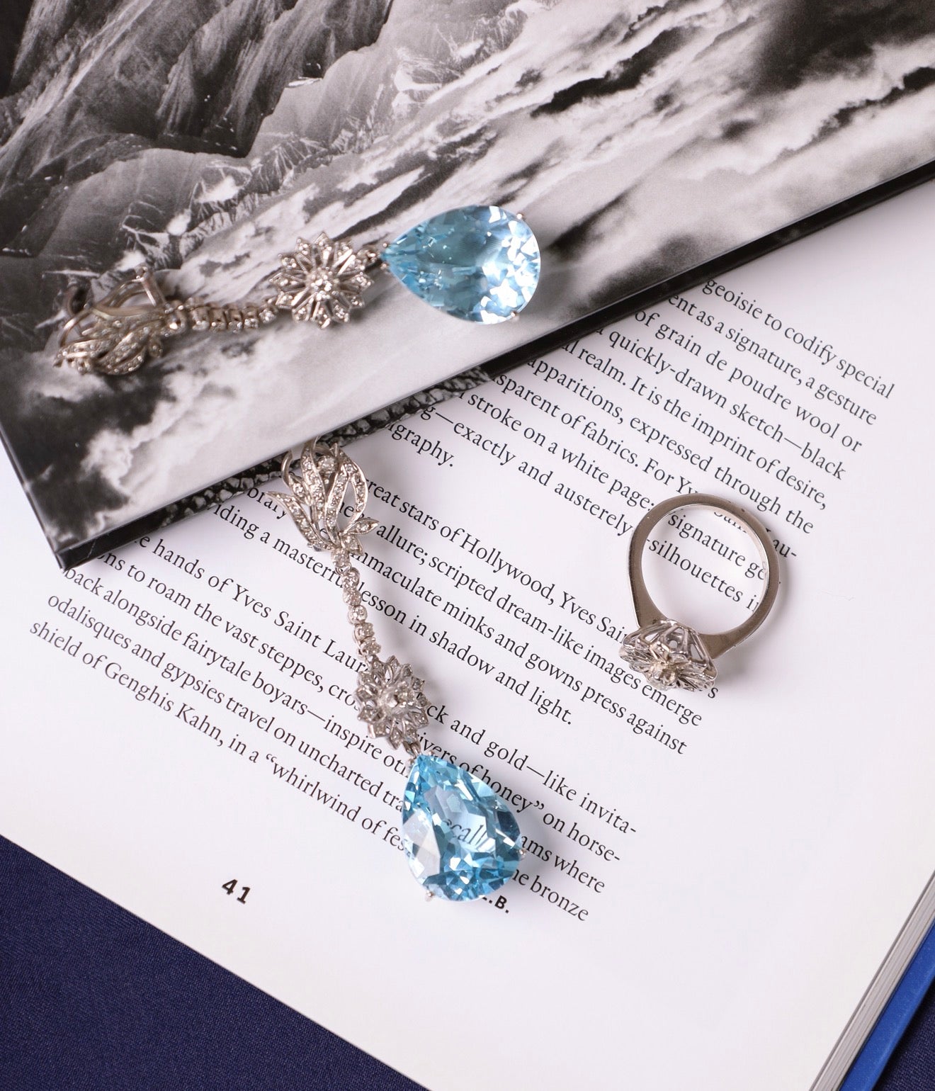 Set de aguamarinas y diamantes naturales en oro de 14k