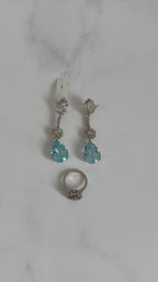 Set de aguamarinas y diamantes naturales en oro de 14k