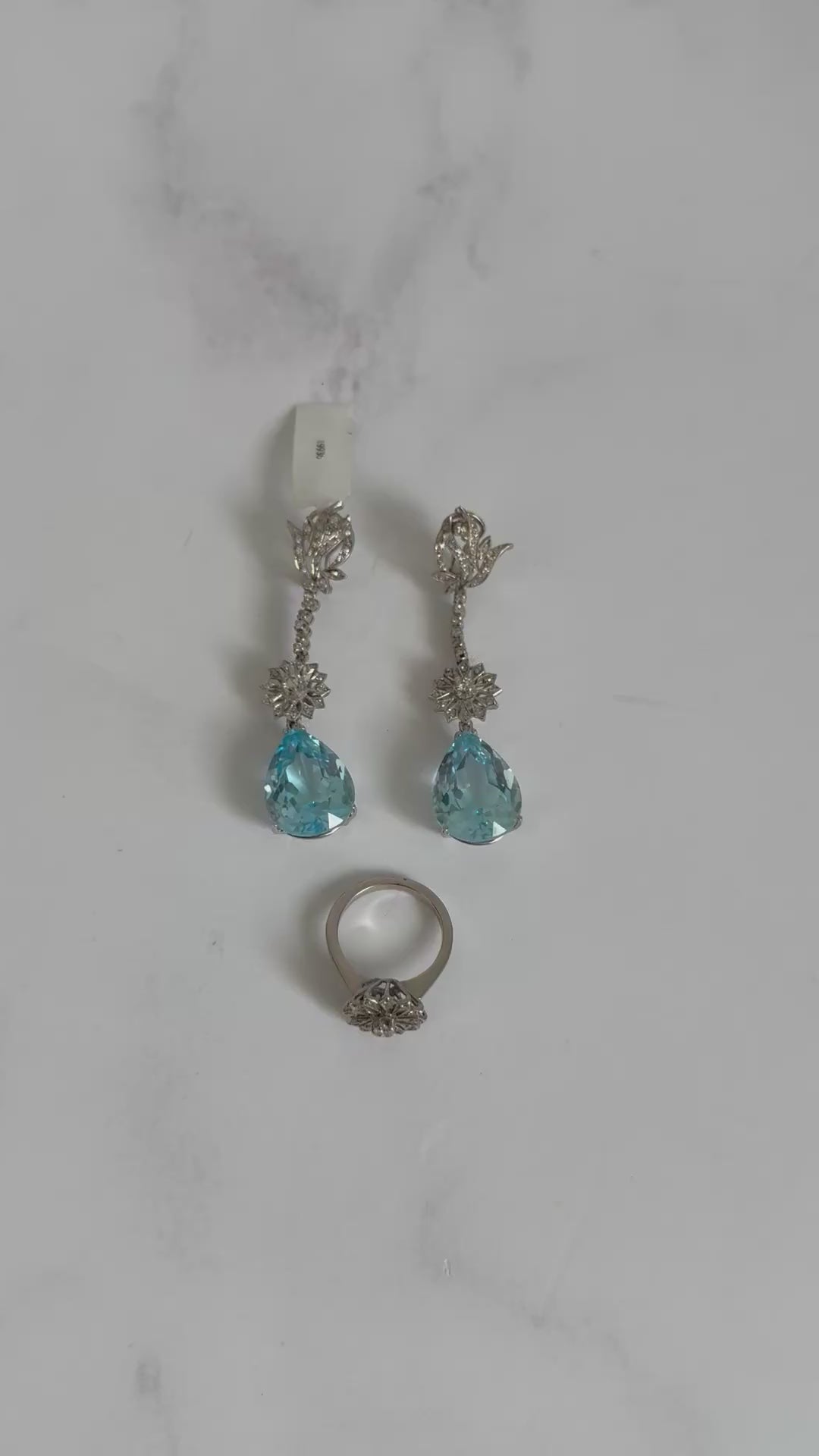 Set de aguamarinas y diamantes naturales en oro de 14k